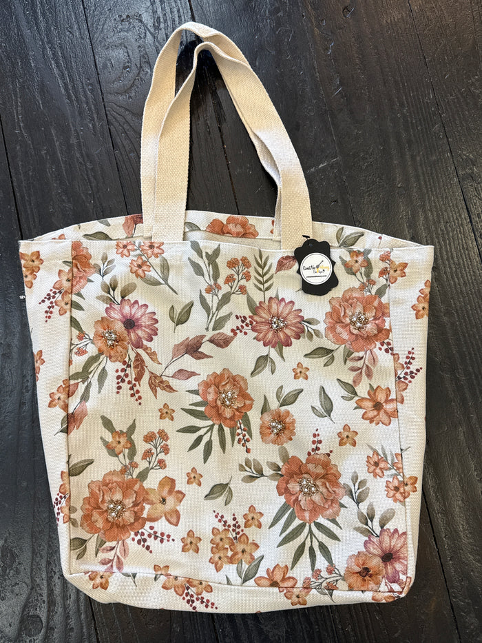 Beaded Floral Tote Bag with Flowers