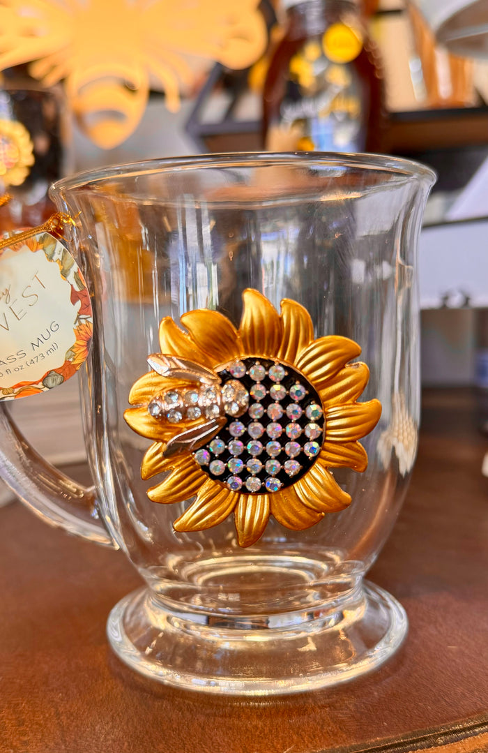 Sunflower Bee Glass Mug
