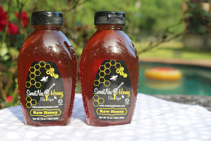 16oz (1lb) SweetNes Raw Unfiltered Local Honey Squeezable Oval (2 Bottle Deal)