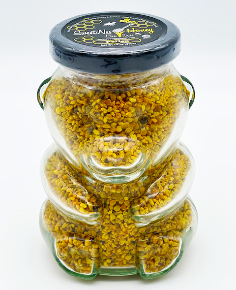 SweetNes Honey Pure Pollen in 6oz GLASS Bear