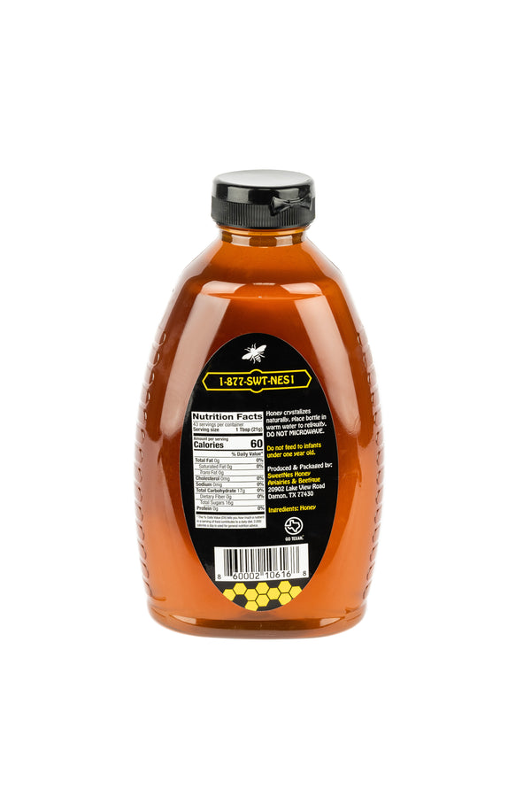SweetNes Raw Honey 32oz (2lb) Squeezable Oval - HUAJILLO HONEY - LOCAL SOUTH TX