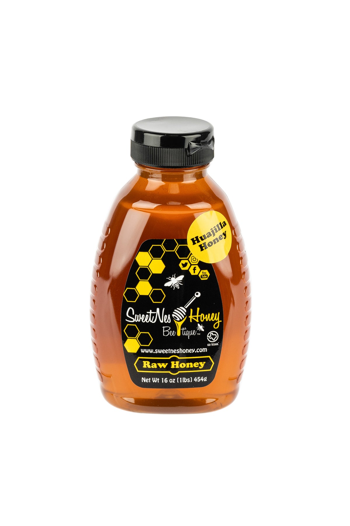 SweetNes Honey Raw Honey 16oz (1lb) Squeezable Oval - HUAJILLA HONEY - LOCAL SOUTH TX