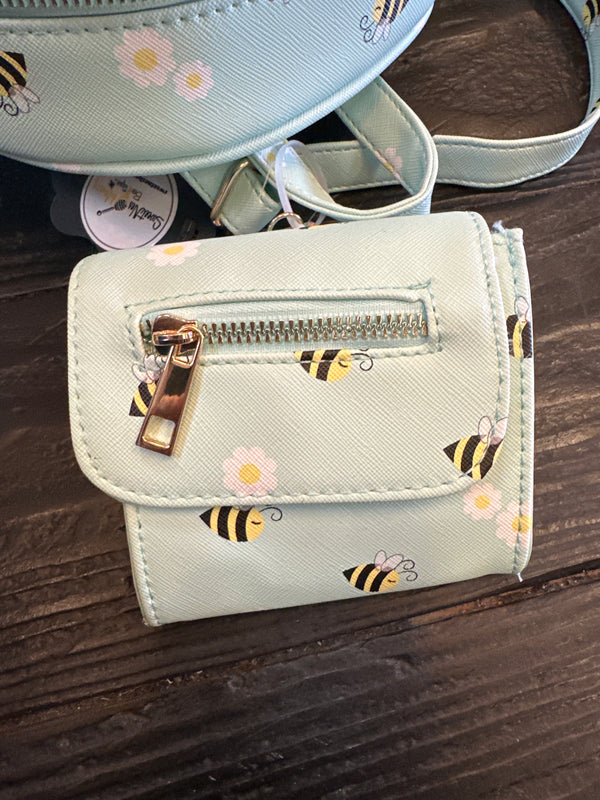 Light Blue Bee Backpack with Wallet