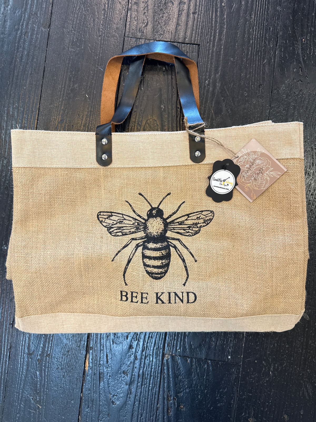 Burlap BEE KIND TOTE BAG