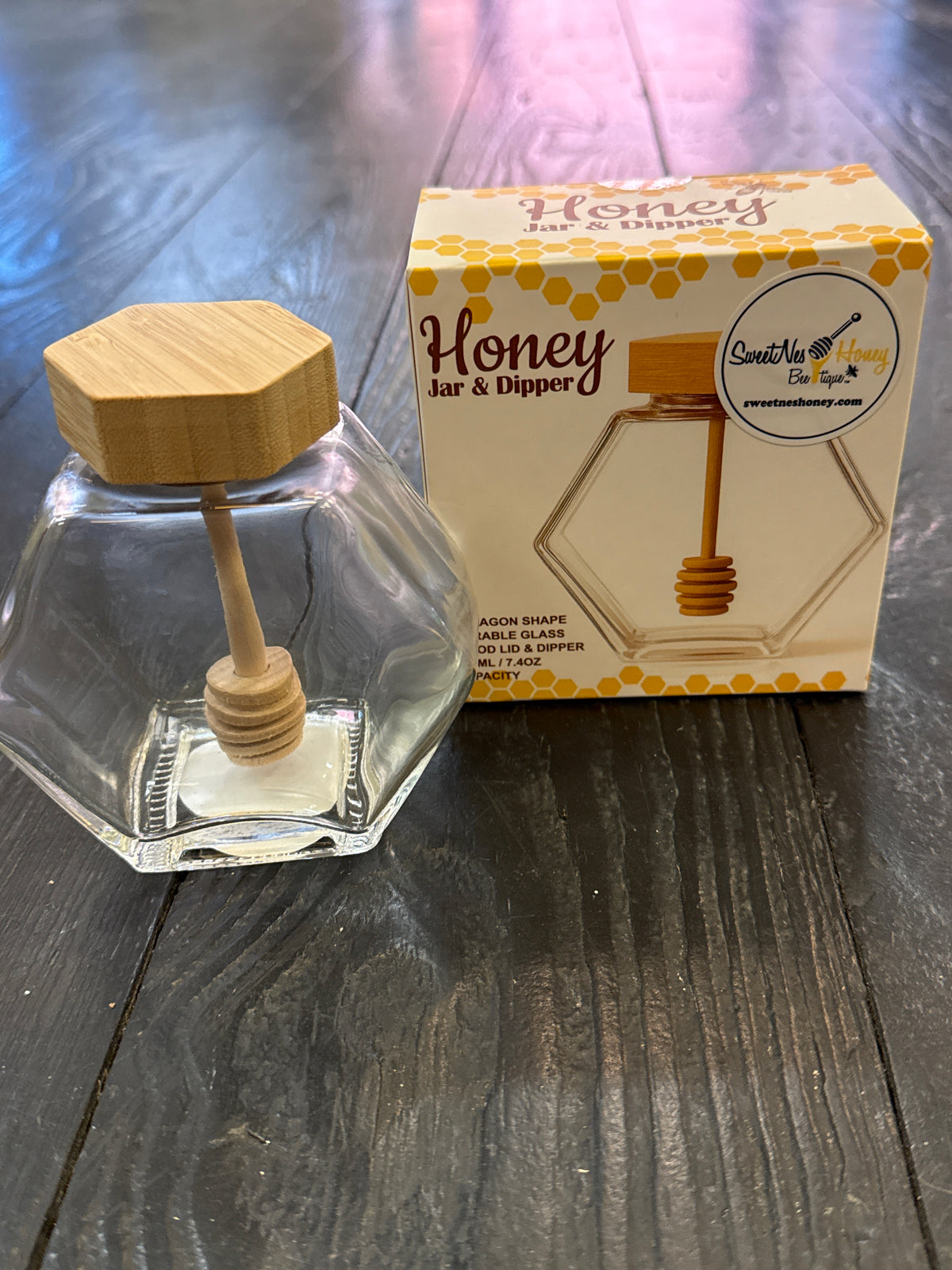 Hexagon Glass Honey Pot w/Dipper