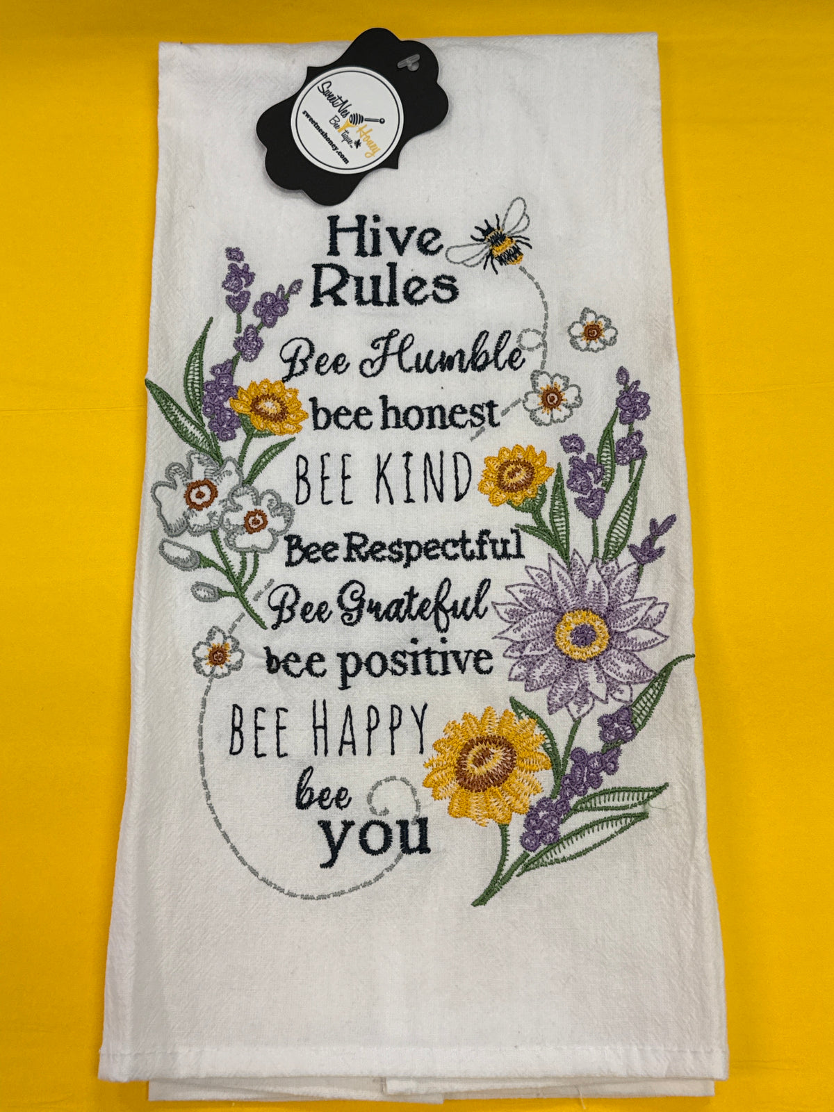 Hive Rules Embroidered Tea Towel