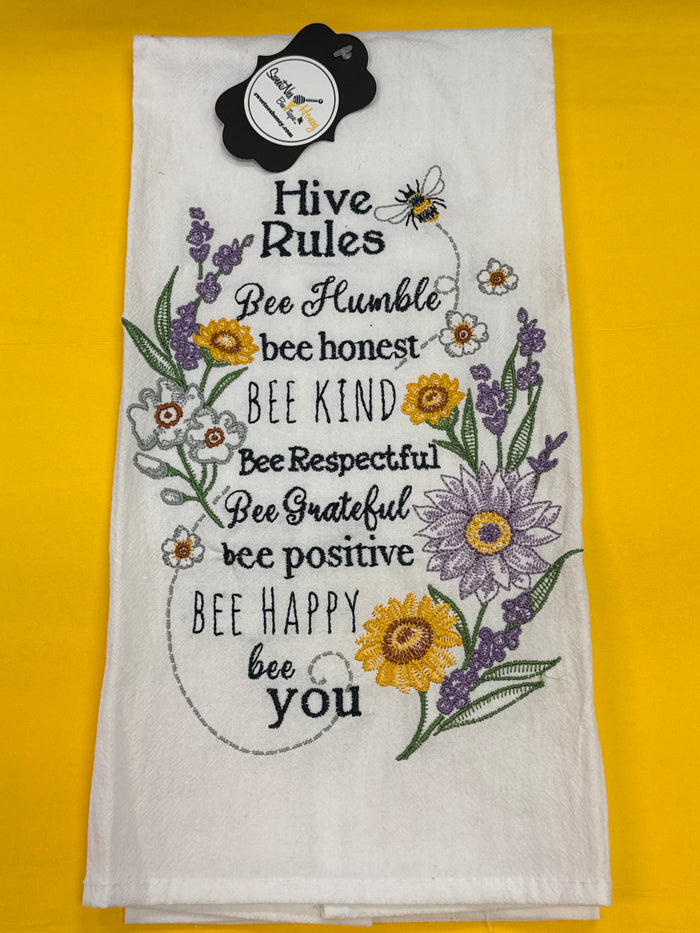 Hive Rules Embroidered Tea Towel