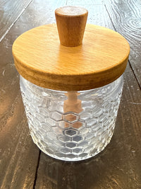 Honeycomb Embossed Honey Pot w/attached wood Dipper