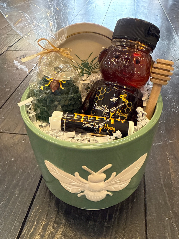 Green Bee Planter w/8oz Honey Bear Gift