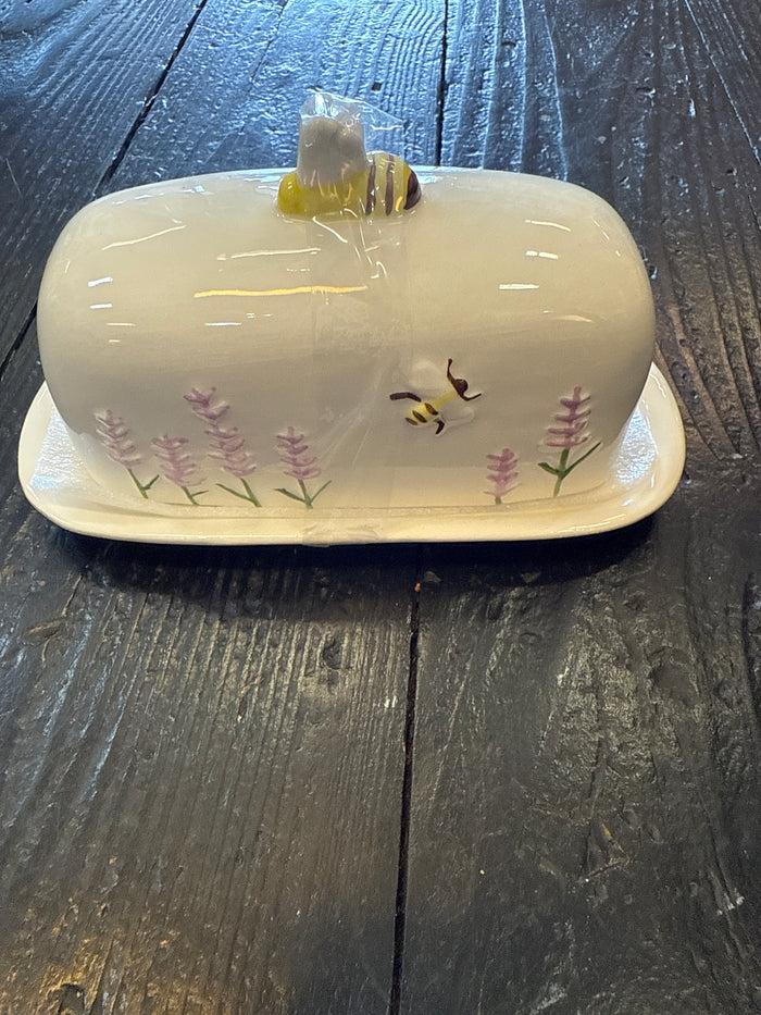 Butter Dish with Bees & Lavender