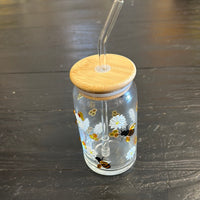 Bee-Dazzled Glass w/Lid & Straw