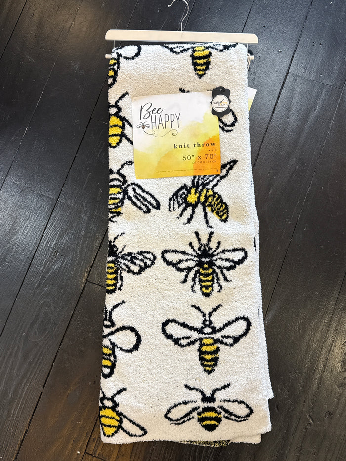 Bee Happy Knit Throw Blanket