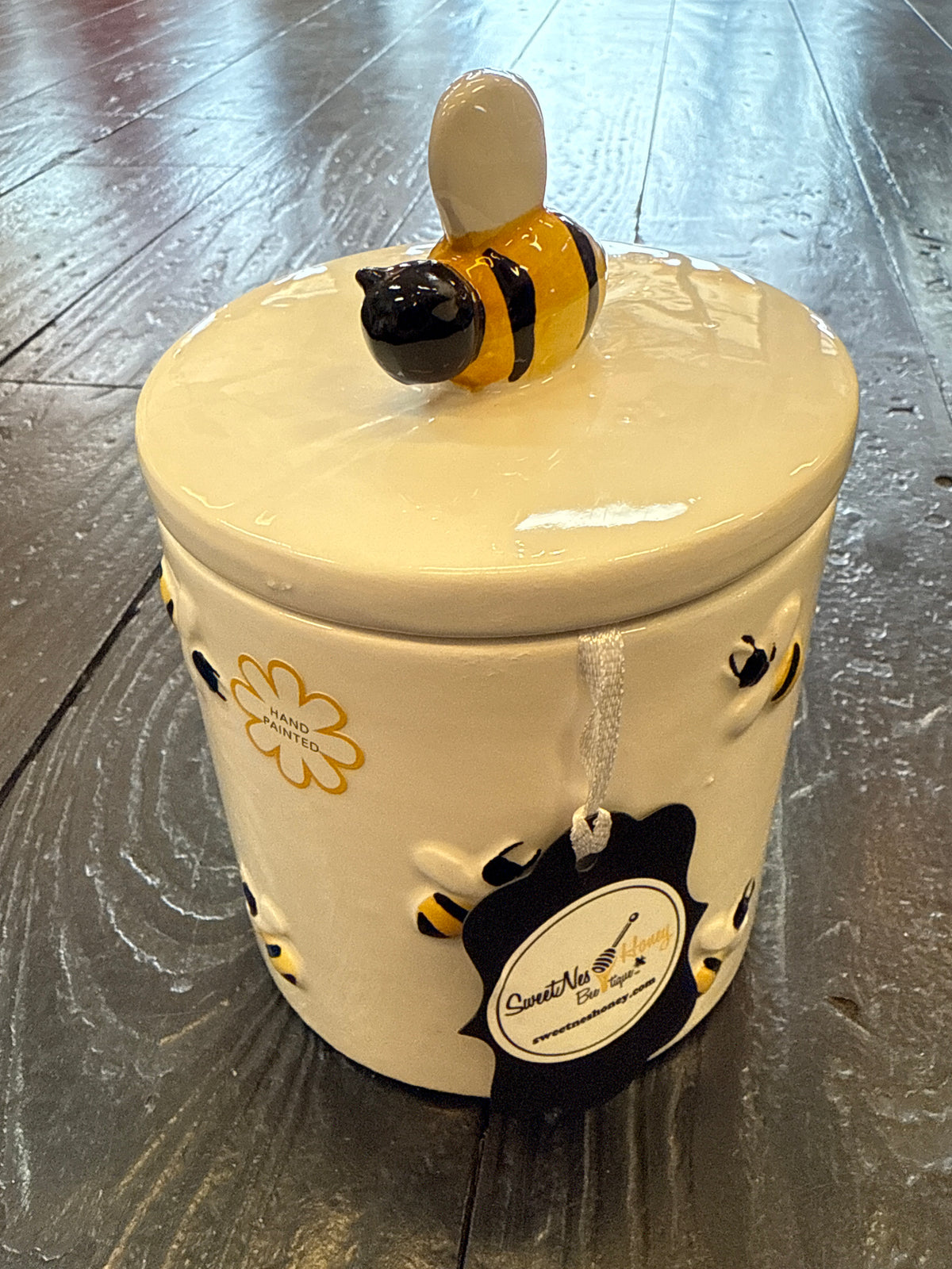 Hand Painted Ceramic Bee Jar w/Lid
