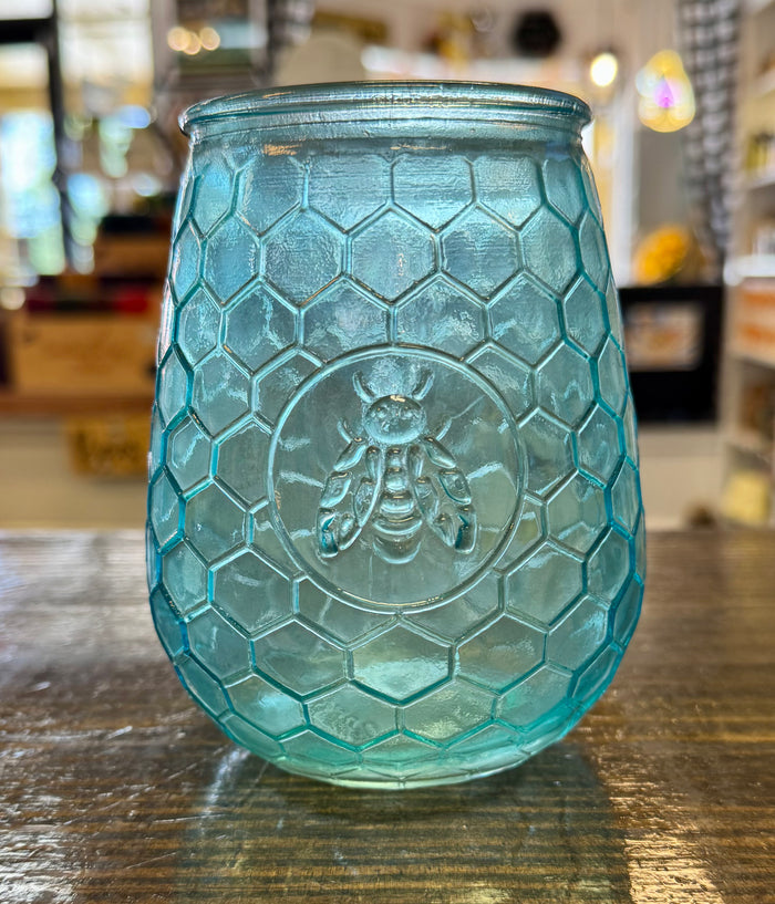 Large Glass Honeycomb candle holder