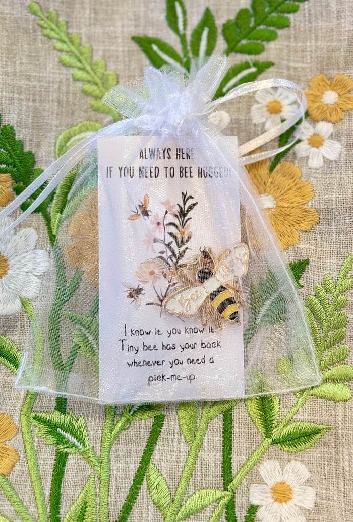 Pin with bee and card