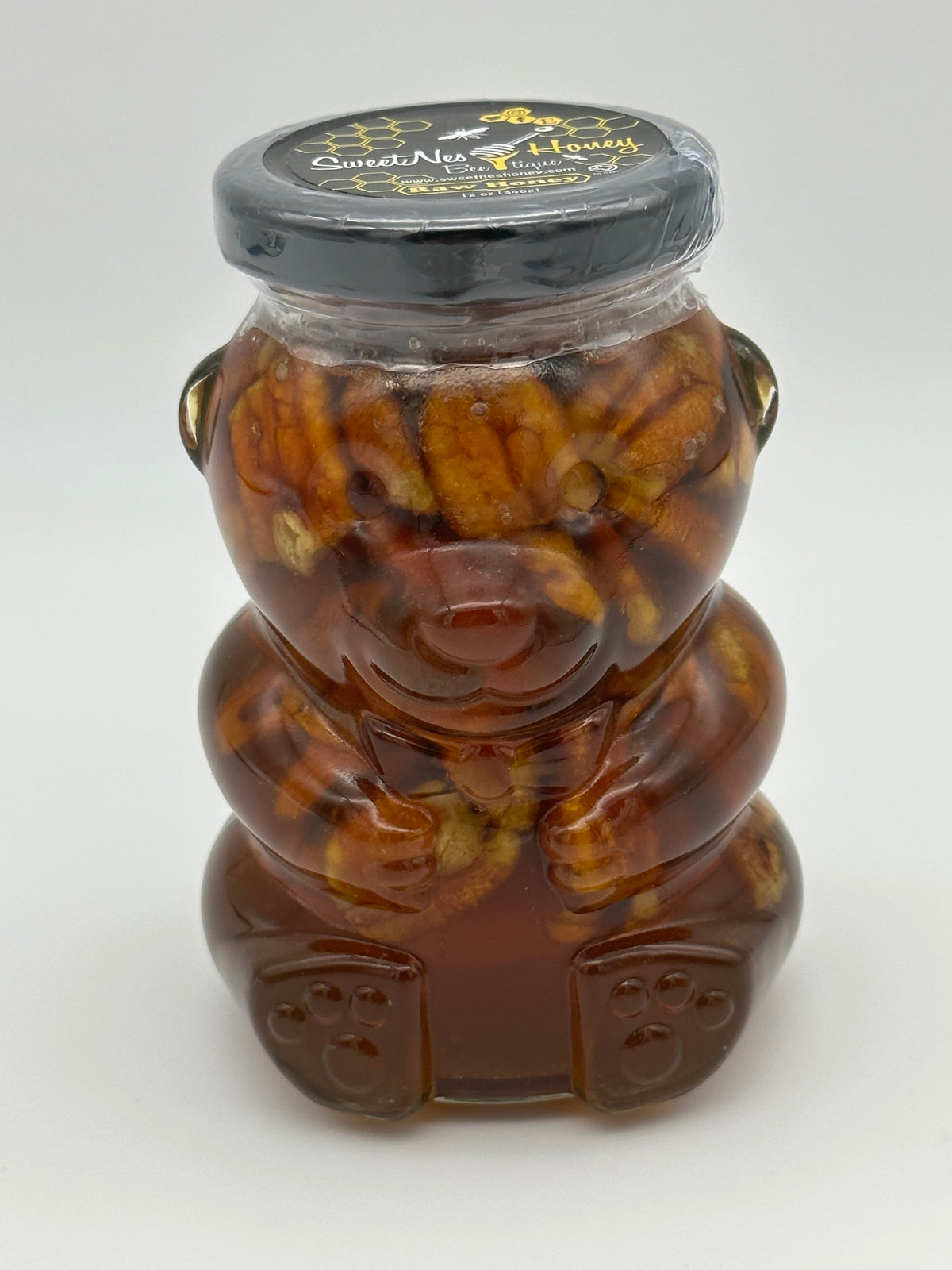 SweetNes Raw Unfiltered Local Honey 12oz GLASS JAR with Texas Pecans