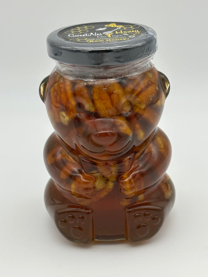 SweetNes Raw Unfiltered Local Honey 12oz GLASS JAR with Texas Pecans