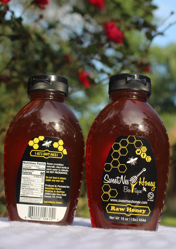 16oz (1lb) SweetNes Raw Unfiltered Local Honey Squeezable Oval (2 Bottle Deal)