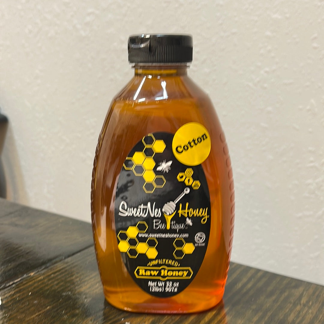 SweetNes Raw Honey 32oz (2lb) Squeezable Oval - TX COTTON